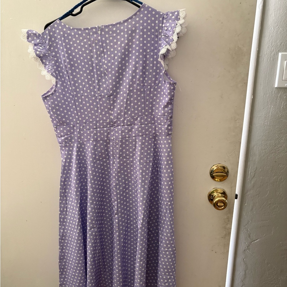Purple Polka Dot Dress with Lace Trim - Picture 2 of 2
